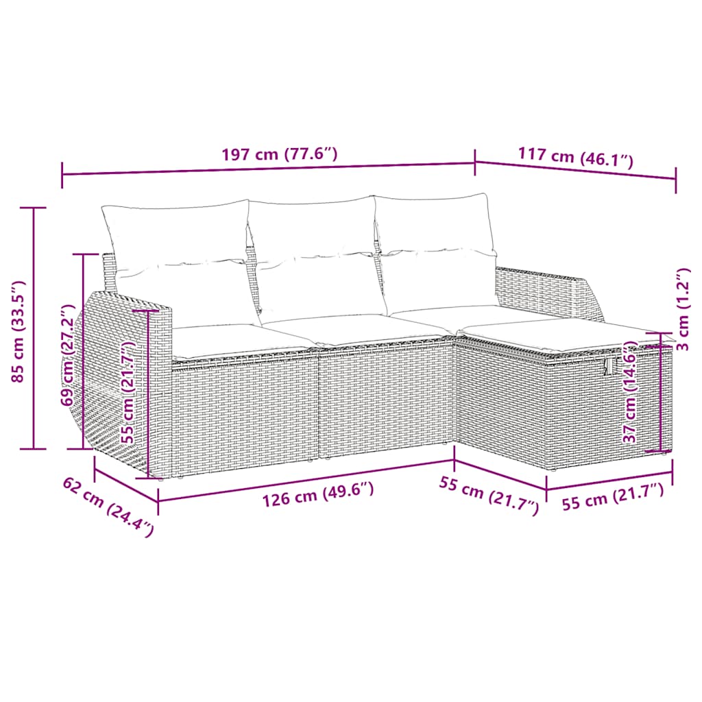 vidaXL Salon de jardin 4 pcs avec coussins Gris Résine tressée