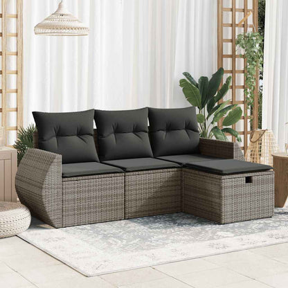vidaXL Salon de jardin 4 pcs avec coussins Gris Résine tressée
