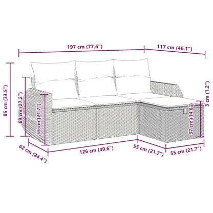 vidaXL 4-tlg. Garten-Sofagarnitur mit Kissen Hellgrau Poly Rattan