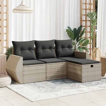 vidaXL 4-tlg. Garten-Sofagarnitur mit Kissen Hellgrau Poly Rattan
