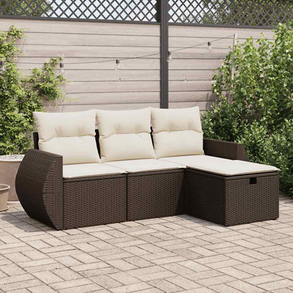 4-tlg. Garten-Sofagarnitur mit Kissen Braun Poly Rattan