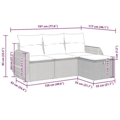 vidaXL 4-tlg. Garten-Sofagarnitur mit Kissen Braun Poly Rattan