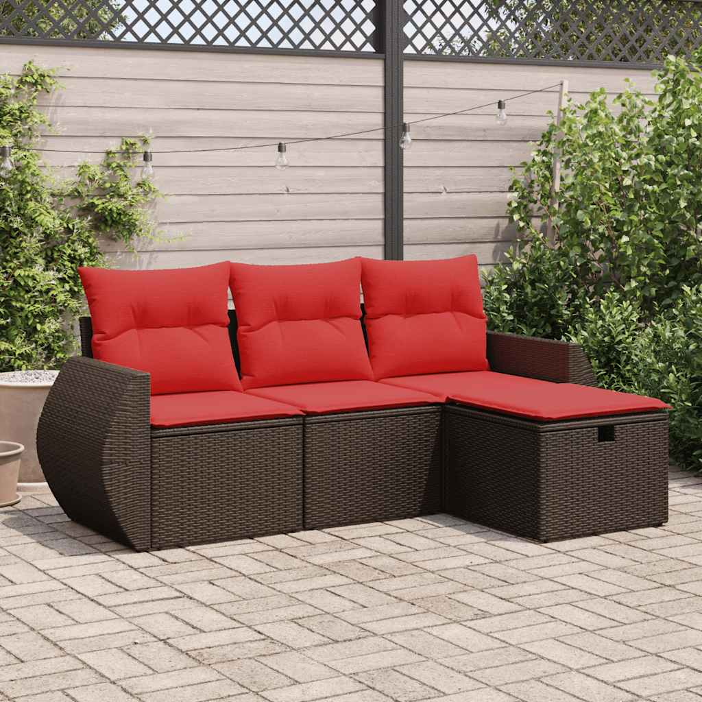 vidaXL 4-tlg. Garten-Sofagarnitur mit Kissen Braun Poly Rattan