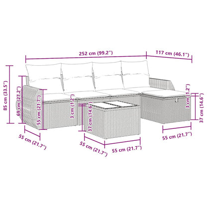 vidaXL 6-tlg. Garten-Sofagarnitur mit Kissen Schwarz Poly Rattan