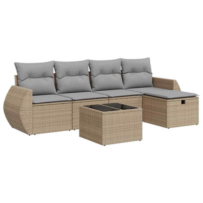 6-tlg. Garten-Sofagarnitur mit Kissen Beige Poly Rattan