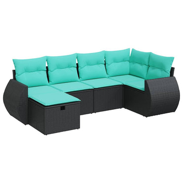 vidaXL 6-tlg. Garten-Sofagarnitur mit Kissen Schwarz Poly Rattan