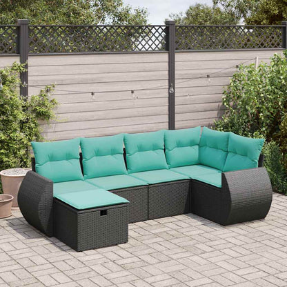 6-tlg. Garten-Sofagarnitur mit Kissen Schwarz Poly Rattan