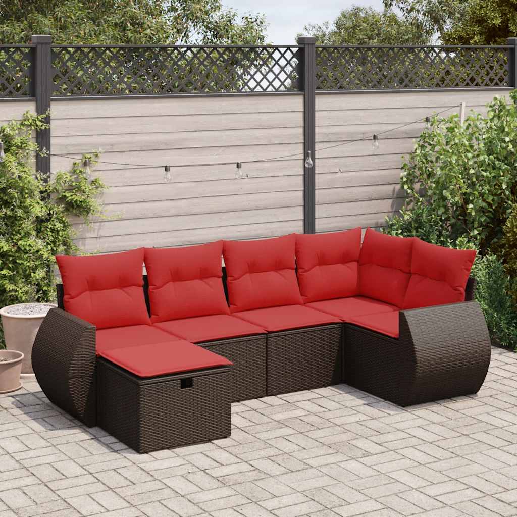 6-tlg. Garten-Sofagarnitur mit Kissen Braun Poly Rattan