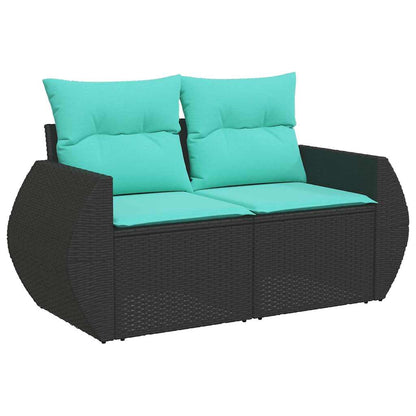 vidaXL 7-tlg. Garten-Sofagarnitur mit Kissen Schwarz Poly Rattan