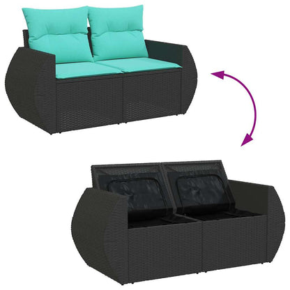 vidaXL 7-tlg. Garten-Sofagarnitur mit Kissen Schwarz Poly Rattan