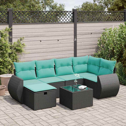 vidaXL 7-tlg. Garten-Sofagarnitur mit Kissen Schwarz Poly Rattan