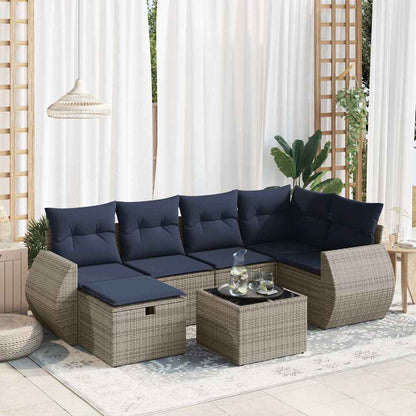 vidaXL Ensemble de canapés de jardin 7 pcs avec coussins Gris Résine tressée