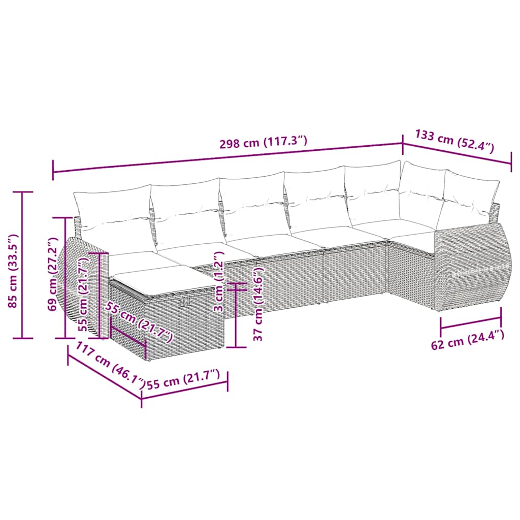 vidaXL 7-tlg. Garten-Sofagarnitur mit Kissen Grau Poly Rattan