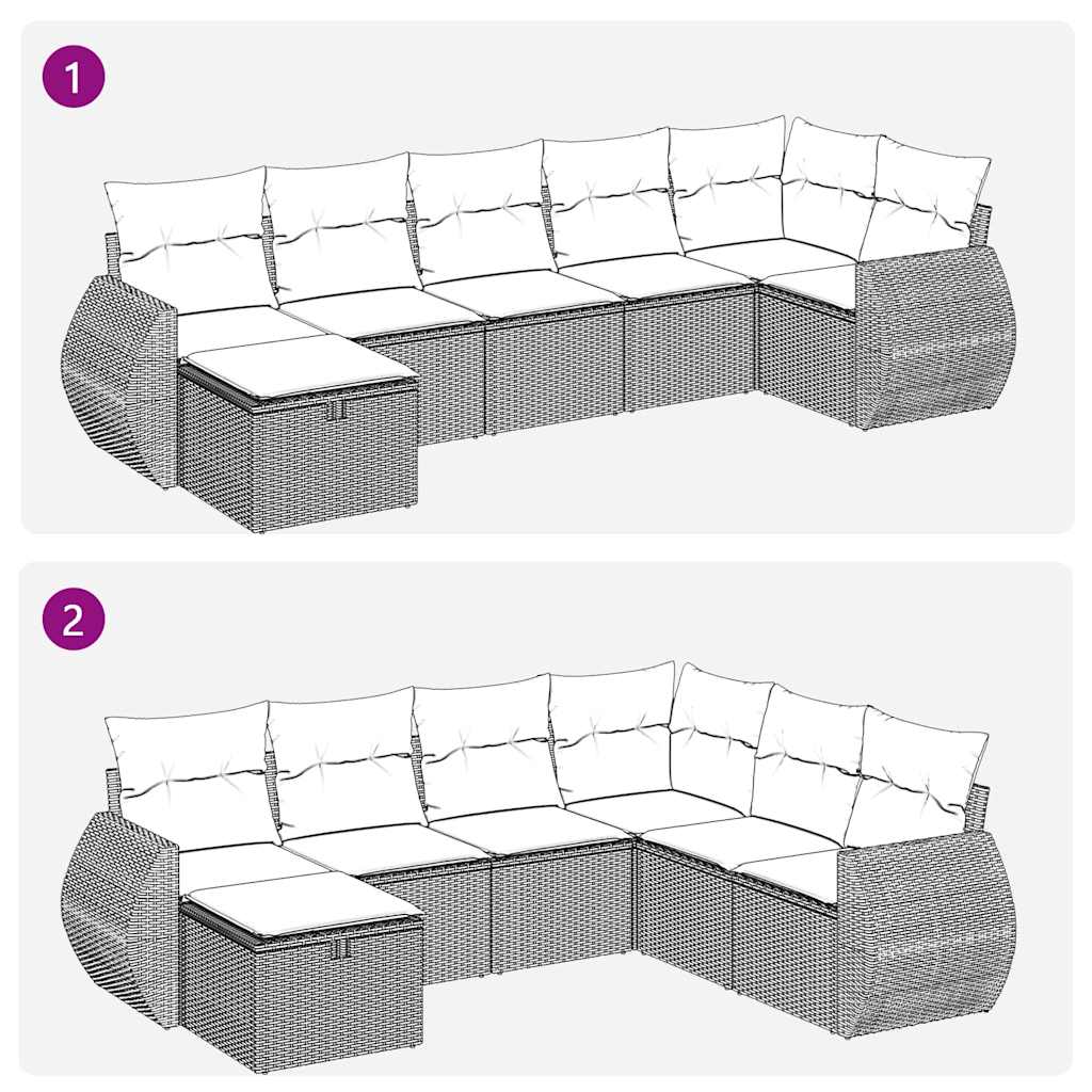 vidaXL 7-tlg. Garten-Sofagarnitur mit Kissen Grau Poly Rattan