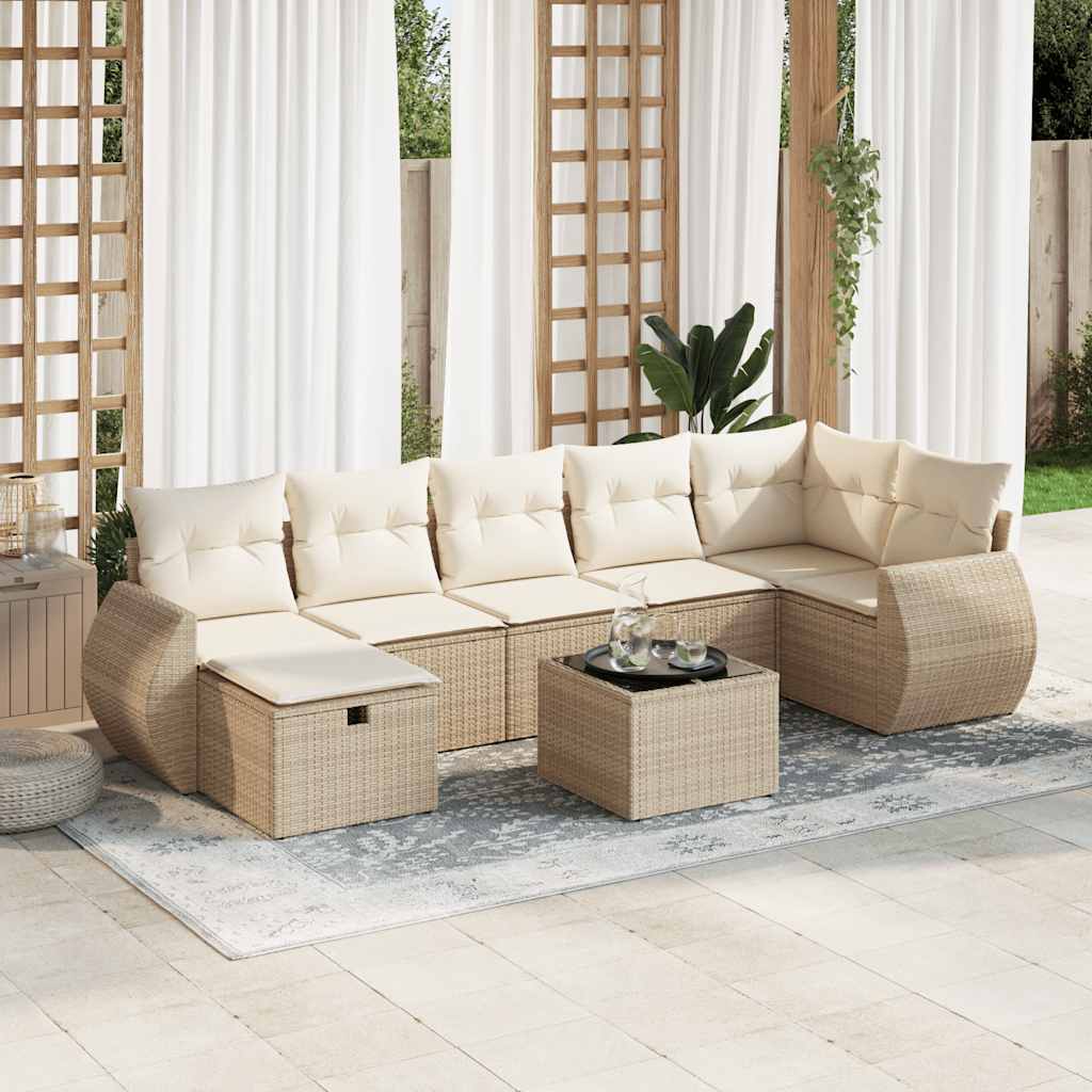 8-tlg. Garten-Sofagarnitur mit Kissen Beige Poly Rattan