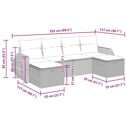 vidaXL 6-tlg. Garten-Sofagarnitur mit Kissen Schwarz Poly Rattan