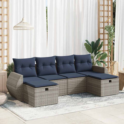 6-tlg. Garten-Sofagarnitur mit Kissen Grau Poly Rattan