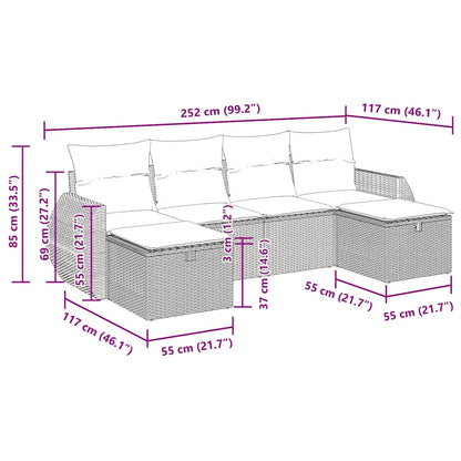 vidaXL Salon de jardin 6 pcs avec coussins Marron Résine tressée