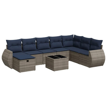 vidaXL Salon de jardin 9 pcs avec coussins Résine tressée Gris