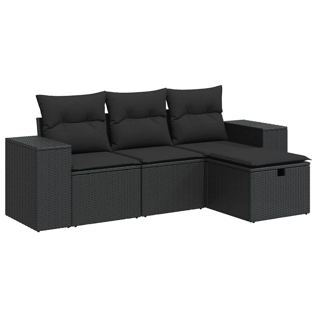 vidaXL 4-tlg. Garten-Sofagarnitur mit Kissen Schwarz Poly Rattan