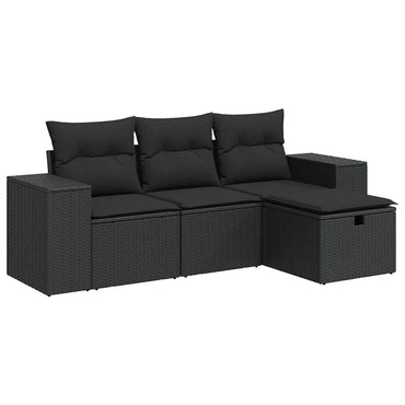 vidaXL 4-tlg. Garten-Sofagarnitur mit Kissen Schwarz Poly Rattan