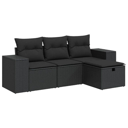 vidaXL 4-tlg. Garten-Sofagarnitur mit Kissen Schwarz Poly Rattan