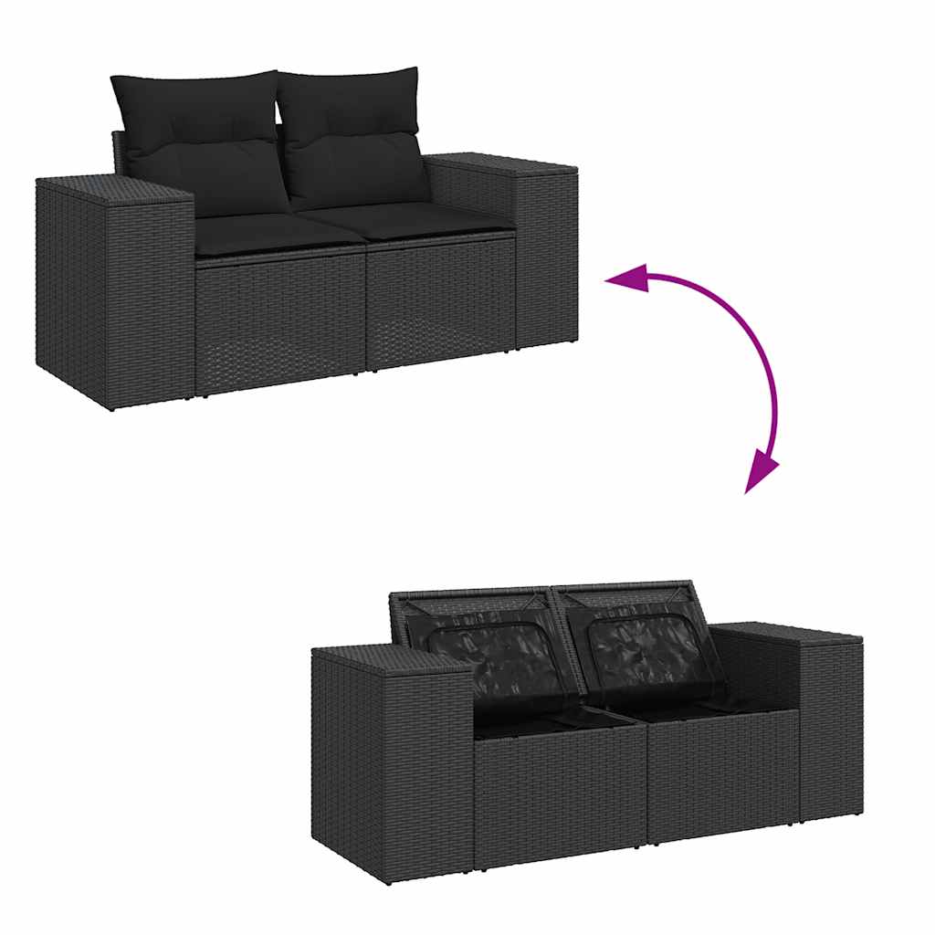 vidaXL 4-tlg. Garten-Sofagarnitur mit Kissen Schwarz Poly Rattan
