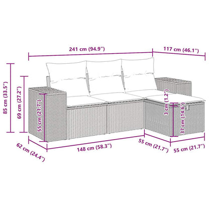 vidaXL 4-tlg. Garten-Sofagarnitur mit Kissen Schwarz Poly Rattan