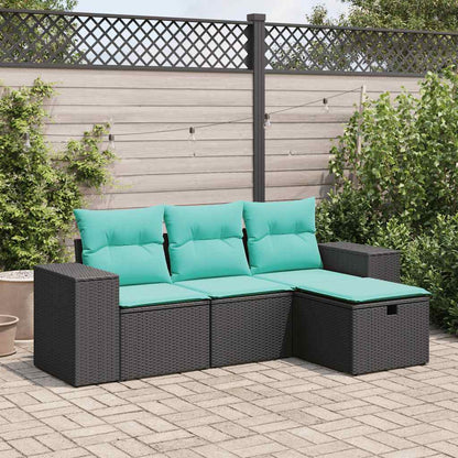 4-tlg. Garten-Sofagarnitur mit Kissen Schwarz Poly Rattan