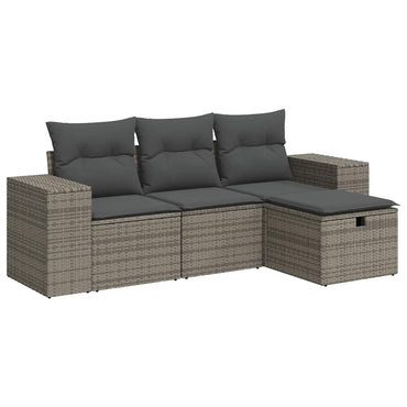 vidaXL 4-tlg. Garten-Sofagarnitur mit Kissen Grau Poly Rattan