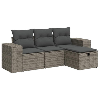 vidaXL 4-tlg. Garten-Sofagarnitur mit Kissen Grau Poly Rattan