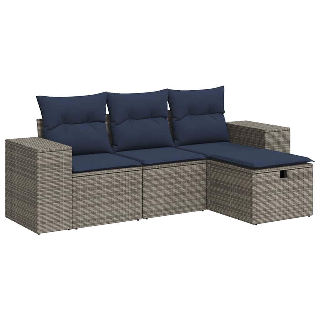 vidaXL Salon de jardin 4 pcs avec coussins Gris Résine tressée