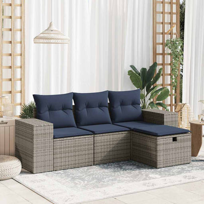 vidaXL Salon de jardin 4 pcs avec coussins Gris Résine tressée