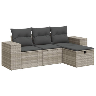 vidaXL 4-tlg. Garten-Sofagarnitur mit Kissen Hellgrau Poly Rattan
