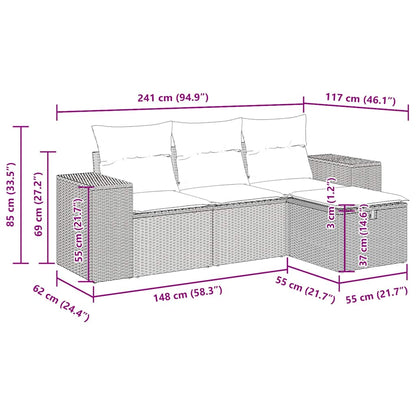 vidaXL 4-tlg. Garten-Sofagarnitur mit Kissen Hellgrau Poly Rattan