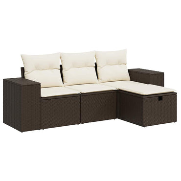 vidaXL 4-tlg. Garten-Sofagarnitur mit Kissen Braun Poly Rattan