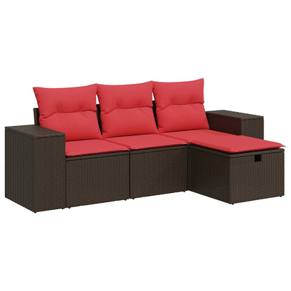 vidaXL 4-tlg. Garten-Sofagarnitur mit Kissen Braun Poly Rattan
