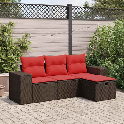 vidaXL 4-tlg. Garten-Sofagarnitur mit Kissen Braun Poly Rattan