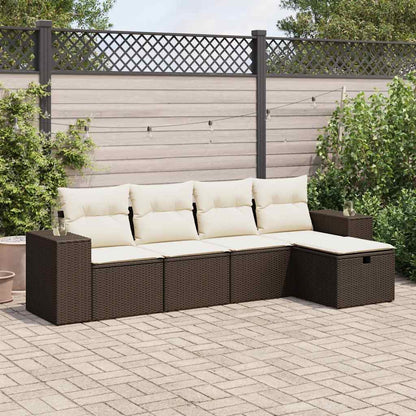 5-tlg. Garten-Sofagarnitur mit Kissen Braun Poly Rattan
