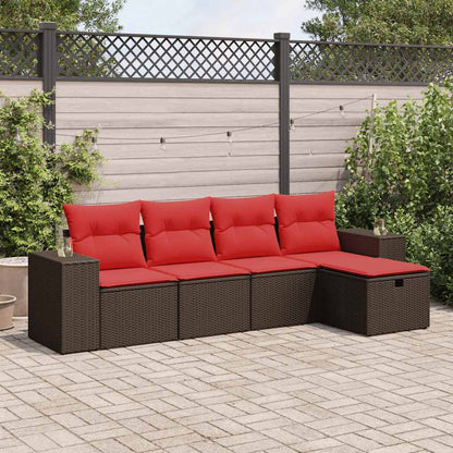 vidaXL Ensemble de canapés de jardin 5 pièces avec coussins, résine tressée marron