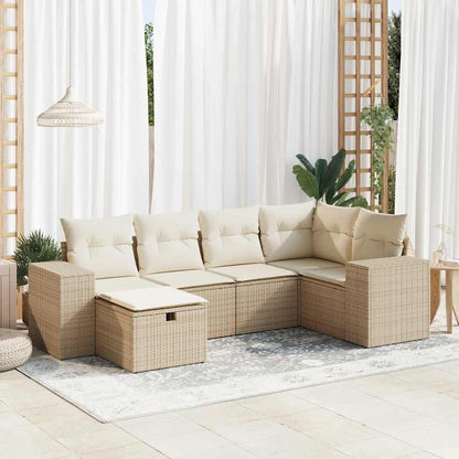 6-tlg. Garten-Sofagarnitur mit Kissen Beige Poly Rattan