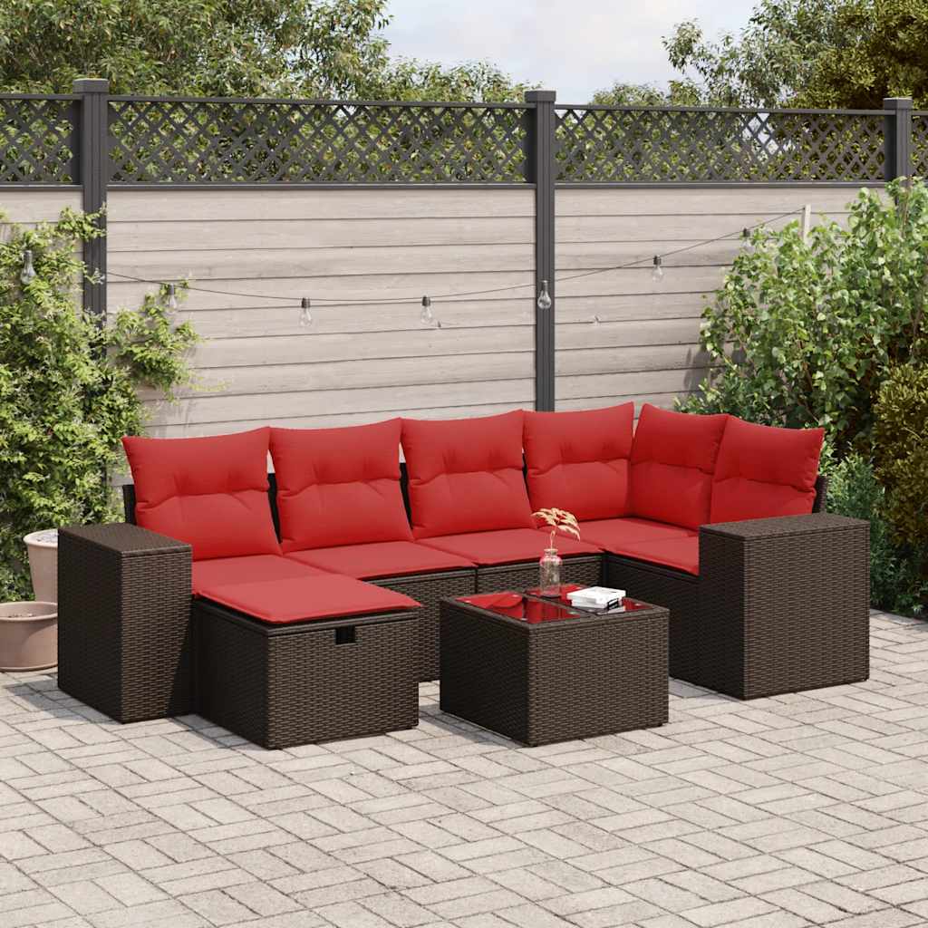 vidaXL Salon de jardin 7 pièces avec coussins résine tressée marron