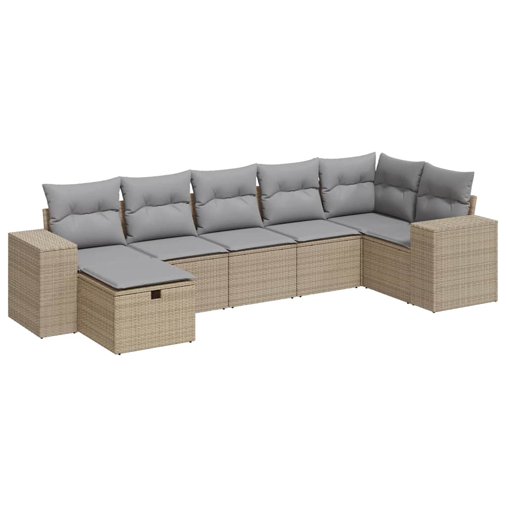 7-tlg. Garten-Sofagarnitur mit Kissen Beige Poly Rattan