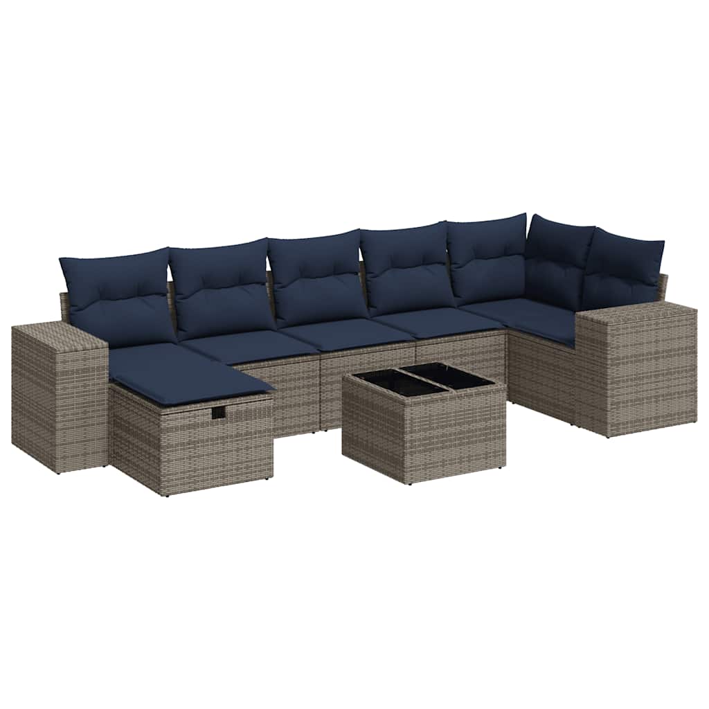 8-tlg. Garten-Sofagarnitur mit Kissen Grau Poly Rattan
