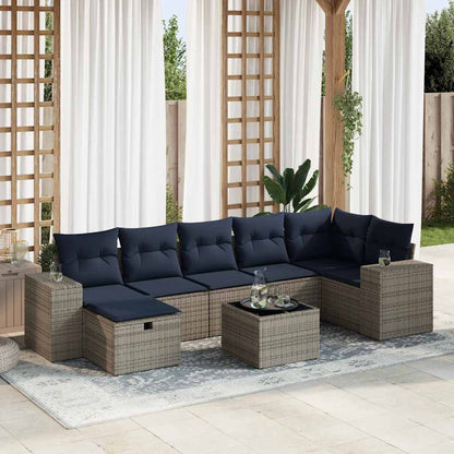 8-tlg. Garten-Sofagarnitur mit Kissen Grau Poly Rattan