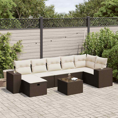 8-tlg. Garten-Sofagarnitur mit Kissen Braun Poly Rattan