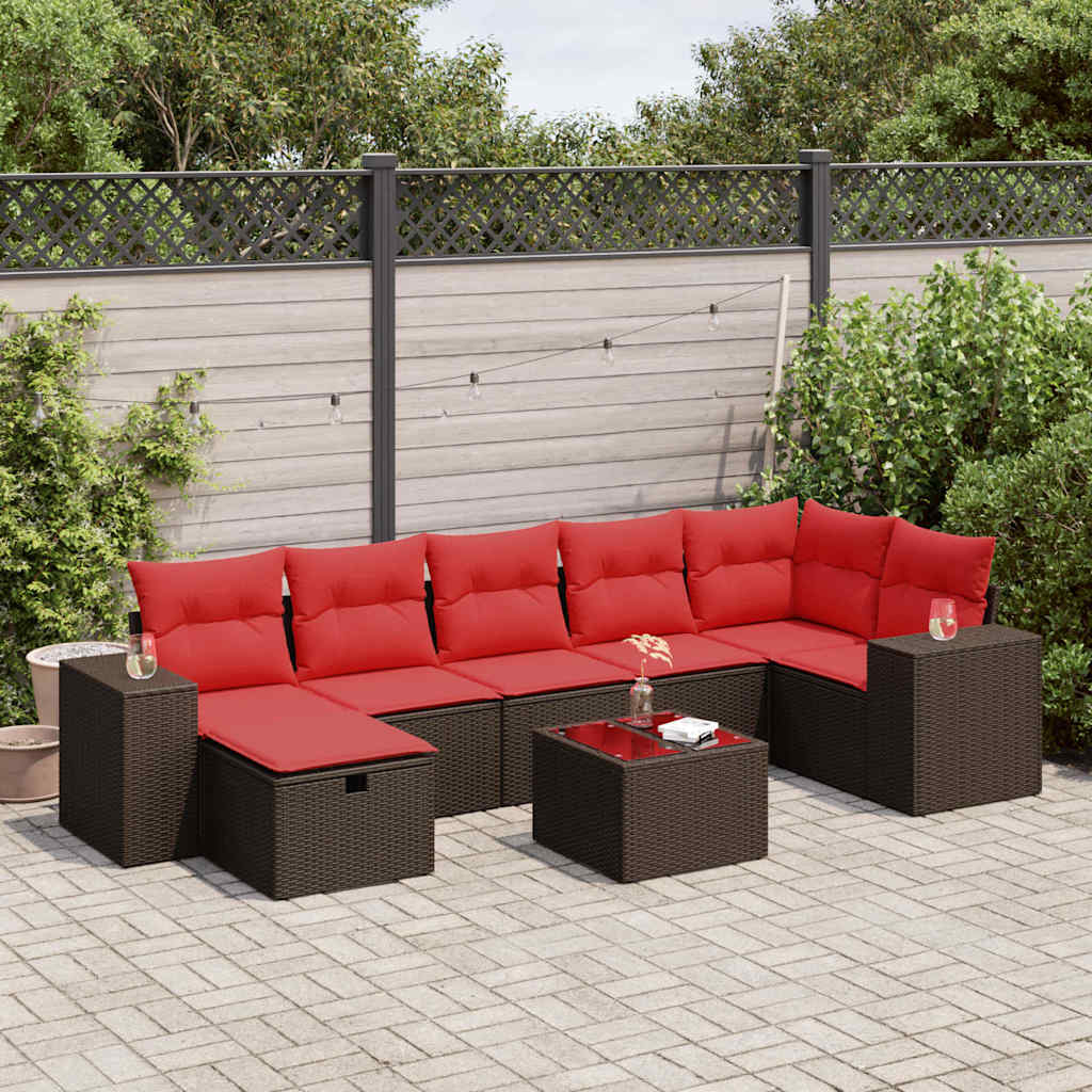 8-tlg. Garten-Sofagarnitur mit Kissen Braun Poly Rattan