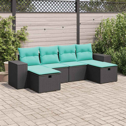 6-tlg. Garten-Sofagarnitur mit Kissen Schwarz Poly Rattan
