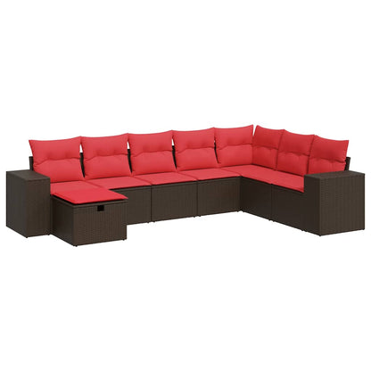 8-tlg. Garten-Sofagarnitur mit Kissen Braun Poly Rattan