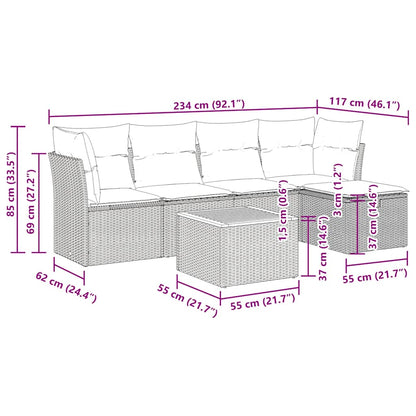 vidaXL 6-tlg. Garten-Sofagarnitur mit Kissen Schwarz Poly Rattan